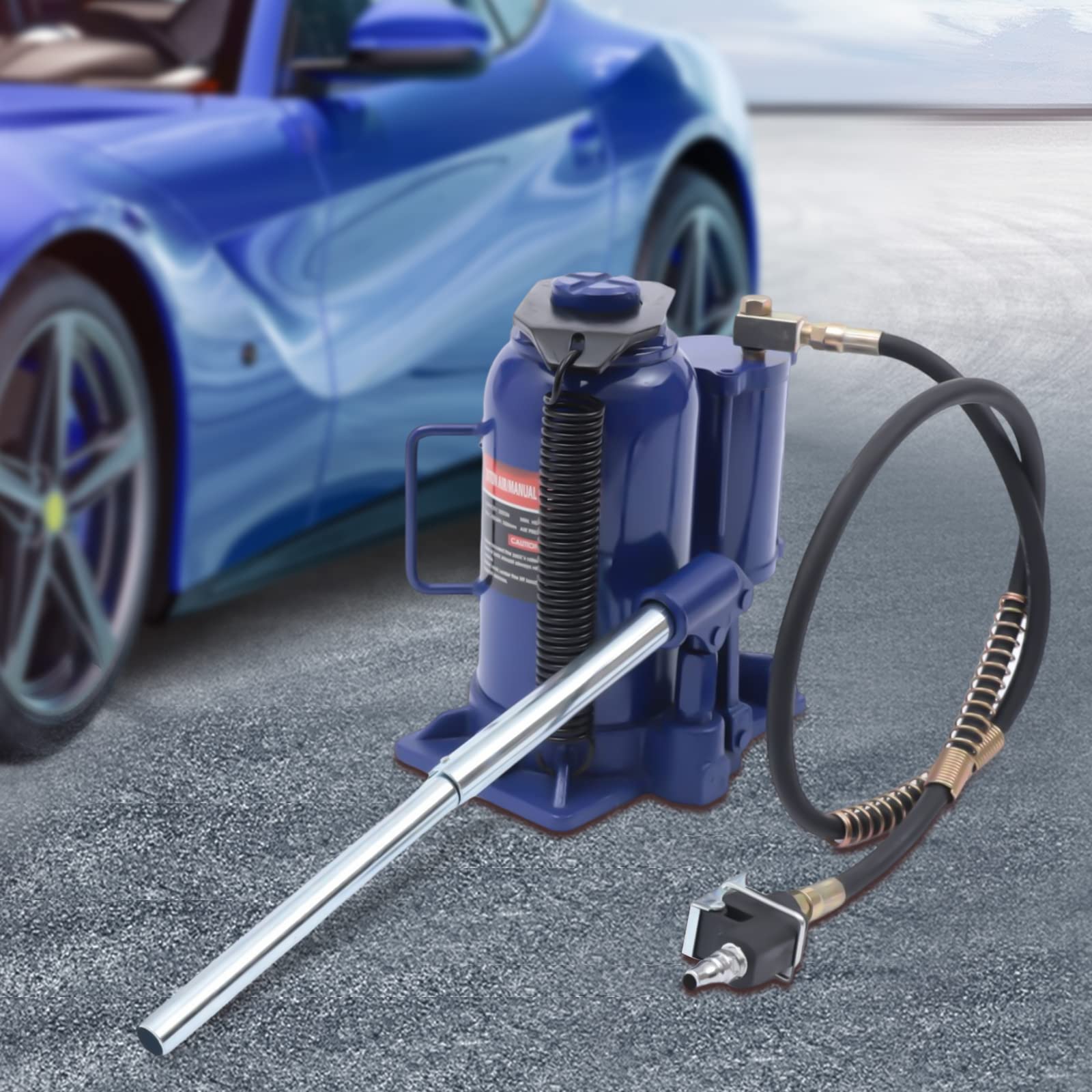 Sollevatore cilindro idraulico, Sollevatore idraulico pneumatico aria con pompa manuale 20 tonnellate di carico pesante auto camion viaggio rimorchio riparazione ascensore (blu)