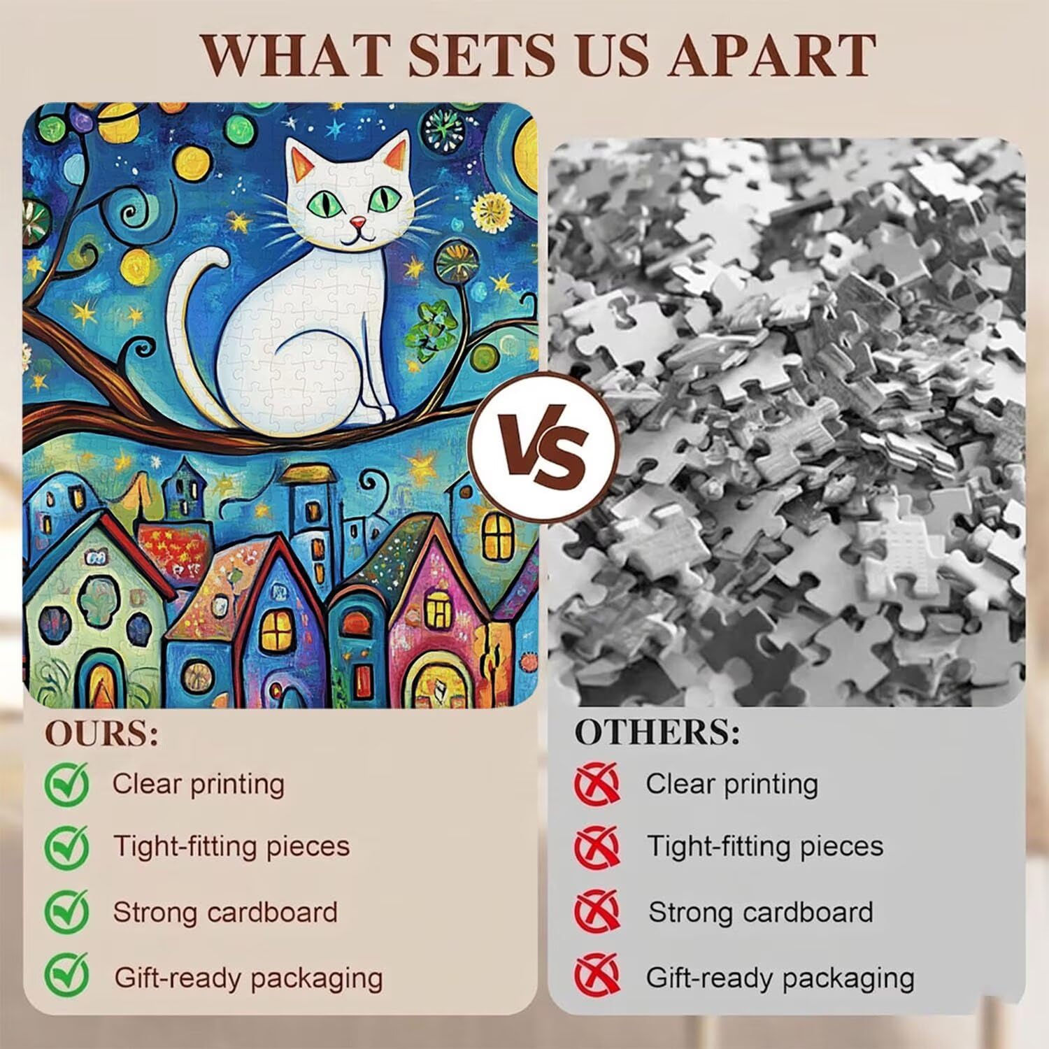 Cartone animato gatto Puzzle 1500 Pezzi per Adulti, Puzzle in Legno - Collezione Classica con Poster Incluso - Sfida di Concentrazione e Passatempo Antistress, Gioco per Famiglia, 87 x 57 cm f0-546