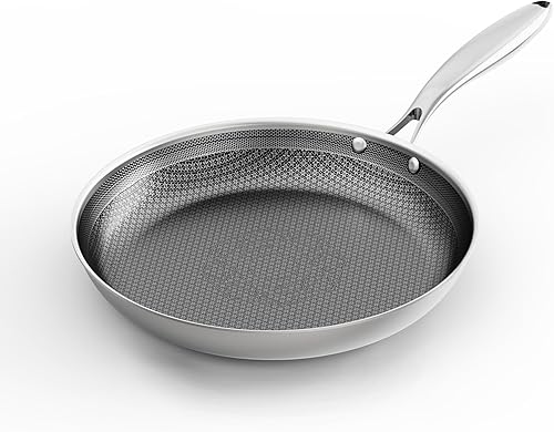 COOKING KING - Sartén de acero inoxidable de 12 pulgadas, sartén híbrida antiadherente, sartén con revestimiento de 3 capas, distribución uniforme