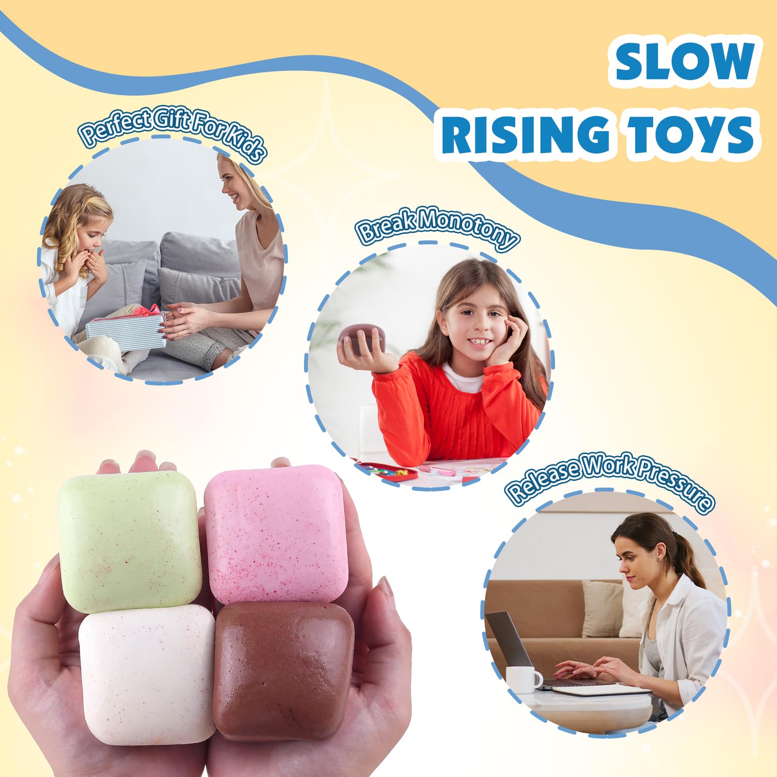 Anboor 4 sztuki powoli rosnącej pianki Squishy dla dzieci, masło hawajskie mochi, zabawka do piszczenia, słodka, olbrzymia zabawka piszcząca