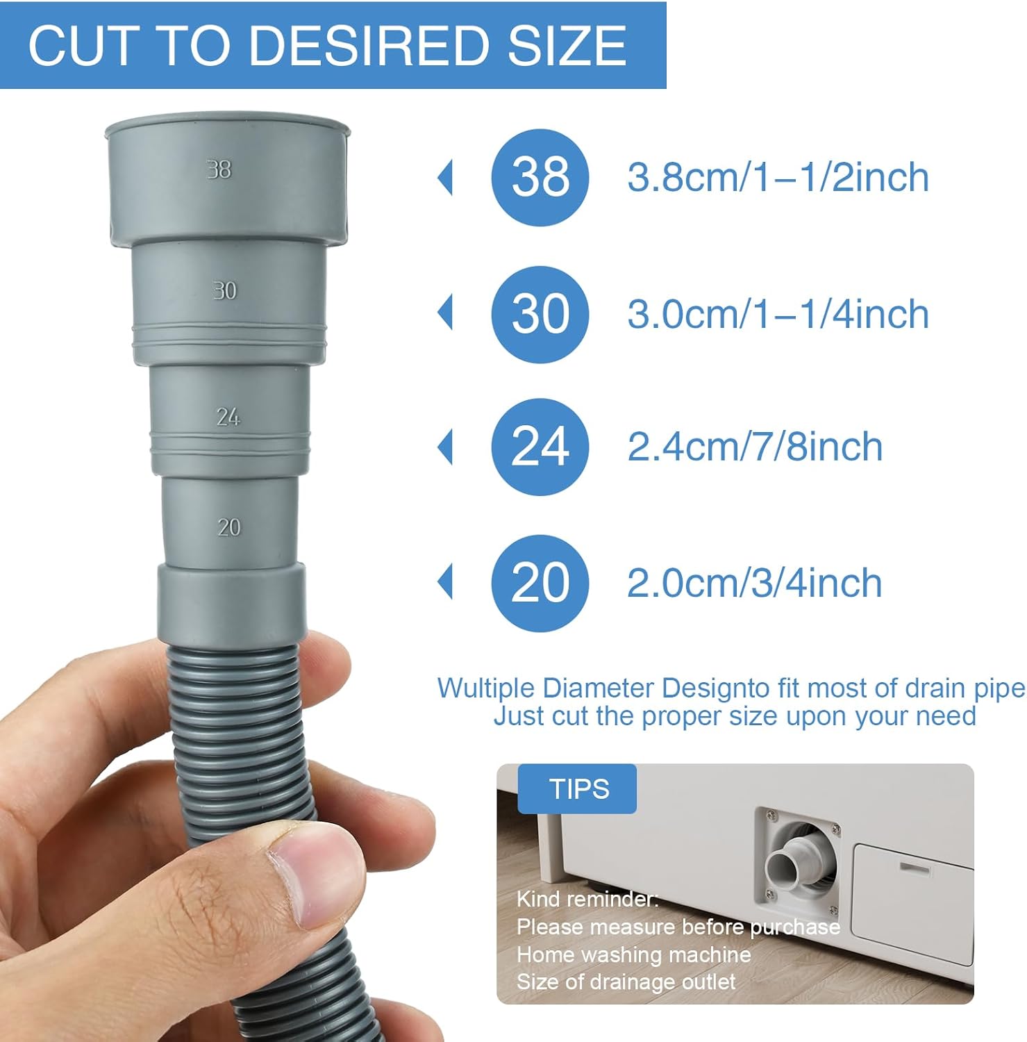 6.5ft Washing Machine Drain Hose Extension Kit, Universal 7PCS Set with Flexible Hose, 4 Clamps, 1 Adapter & U-Bracket for Washer, Dishwasher, Dehumidifier, Laundry Sink