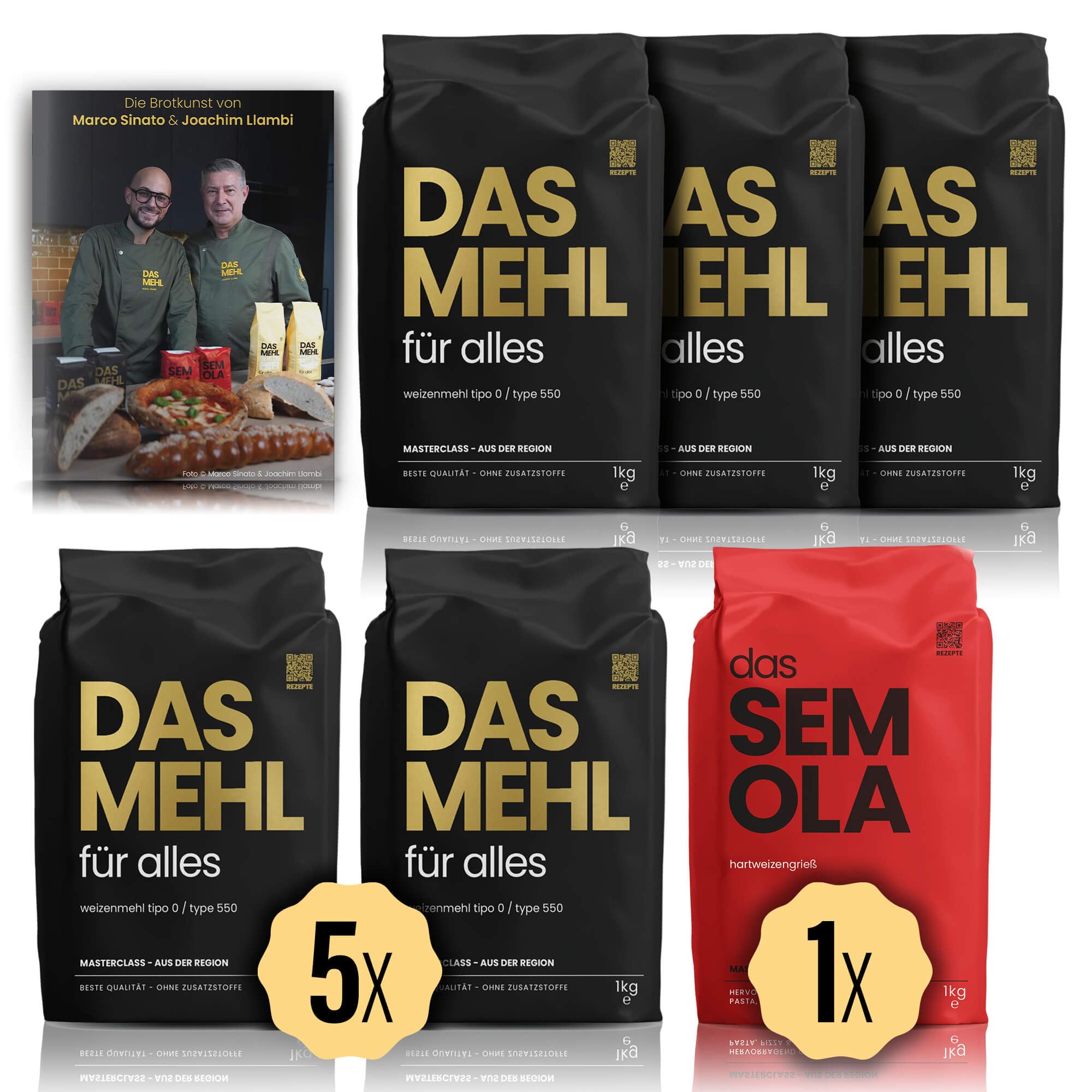 DAS MEHL - 5x 1kg Weizenmehl Tipo 0 / Type 550-13% Protein/Eiweiß - 1x 1kg SEMOLA | Pizzamehl, Pizza
