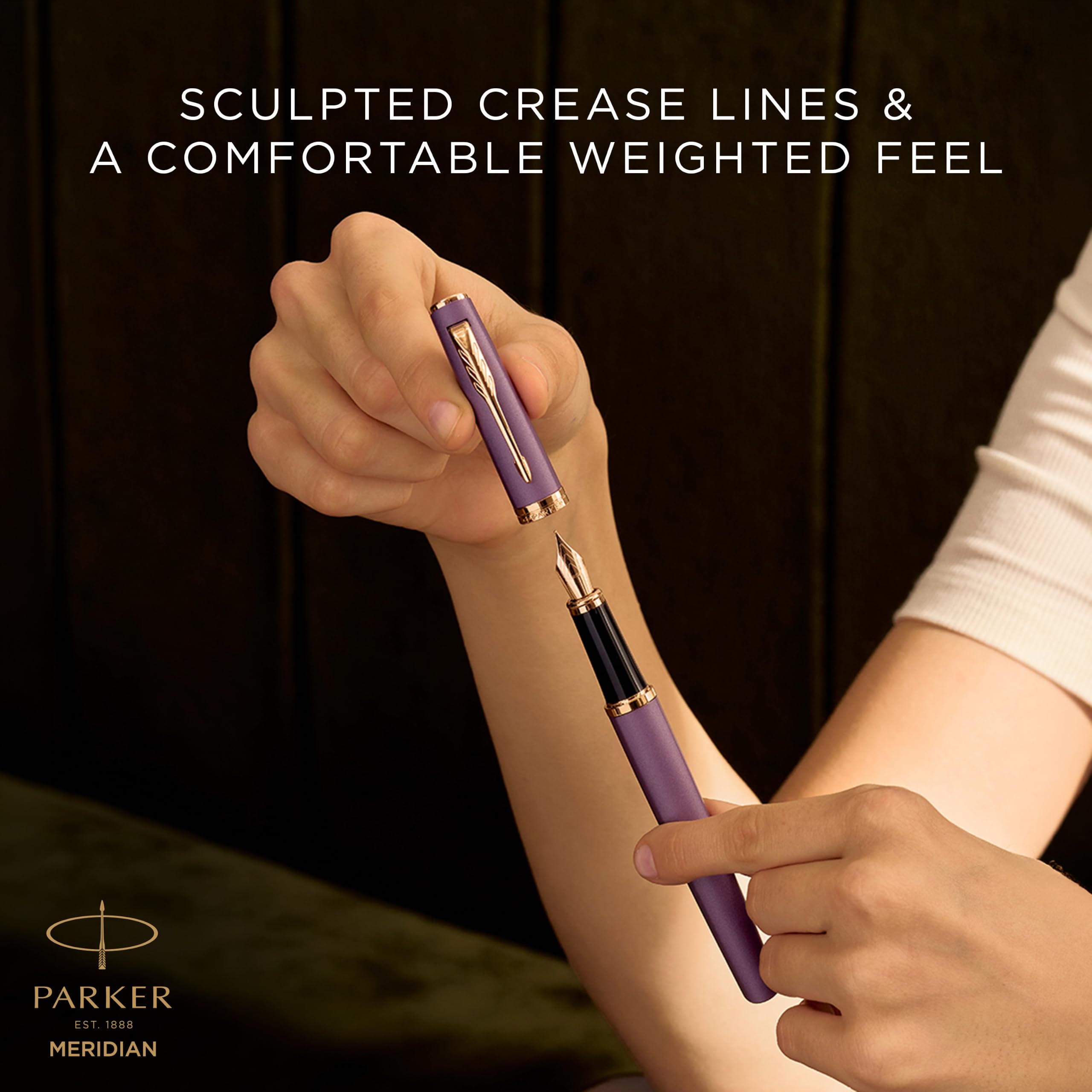 Parker Meridian Penna stilografica | Lacca viola con rifiniture in oro rosa | Penna media | da scrittura e Materiali per Cancelleria | Inchiostro blu | Confezione regalo di lusso