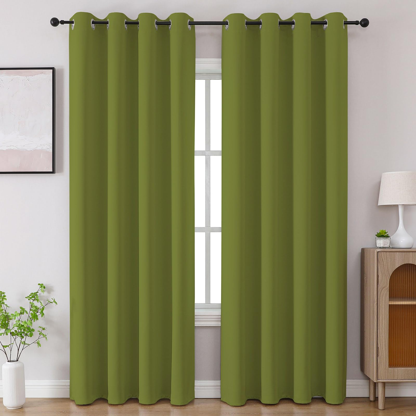CUCRAF Green Blackout Curtains 84 inch Length 2 Panels Set, Room Darkening Drapes for Living Room Bedroom, Thermal Insulated Light Blocking Grommet Window Curtain (W52 x L84 Inch)