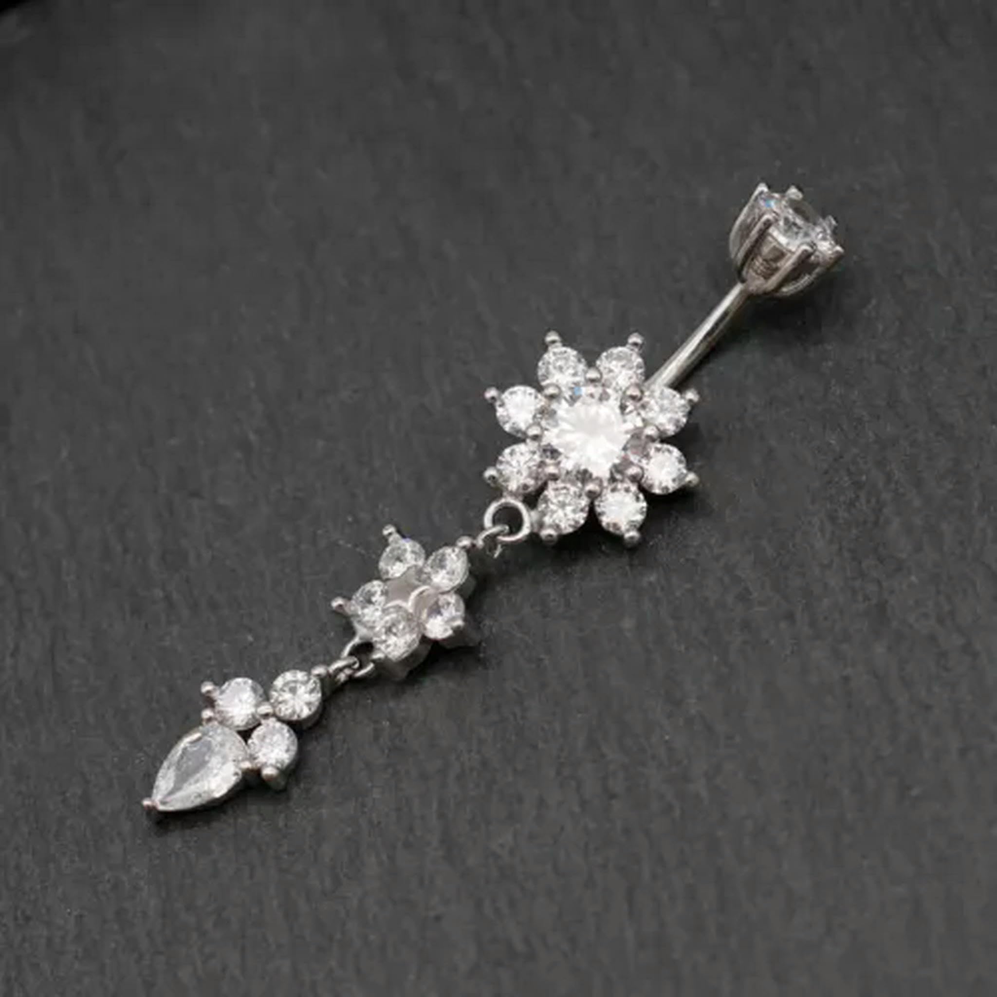 Piercing all'ombelico in Argento Sterling 925 con Fiore di Cristallo Carino A4400-6mm
