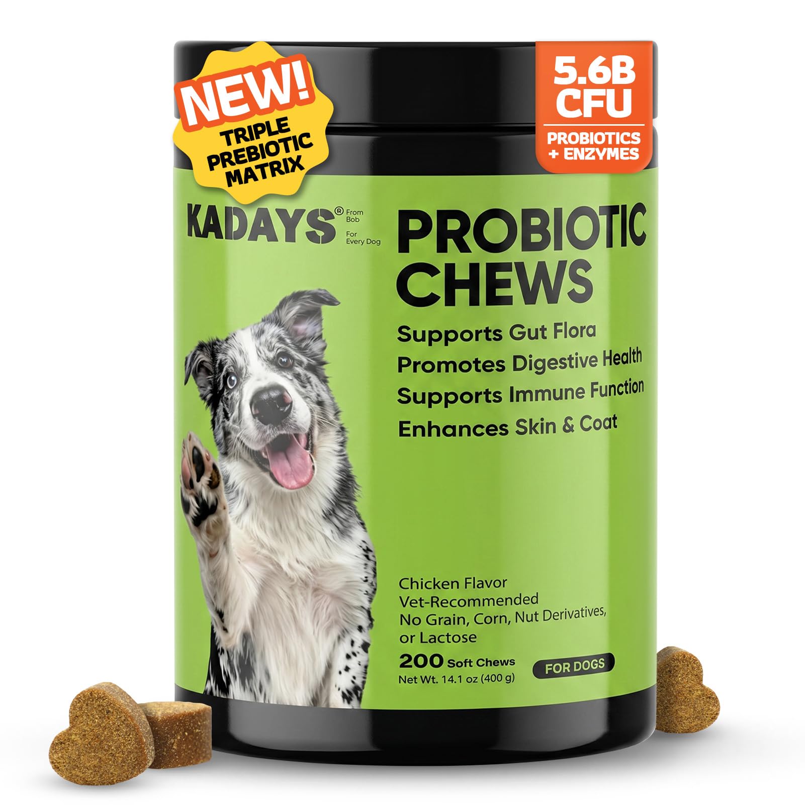 Probiotics for Dogs Digestive Health & Gut Flora Balance Diarrhea Relief | Dog Gut Health Probiotics Prebiotics Digestive Enzymes Itchy Skin Immune Support Chicken Flavor 200Ct