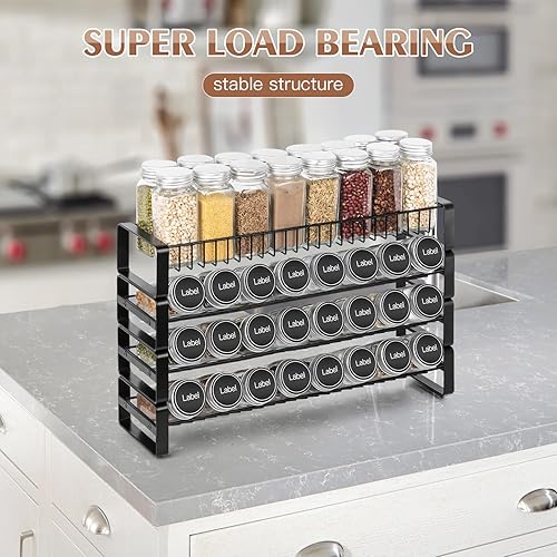 Miniatura 5 de JONYJ Organizador de especias para gabinete organizador de especias de 4 niveles organizador de condimentos expandible soporte de pared apilable