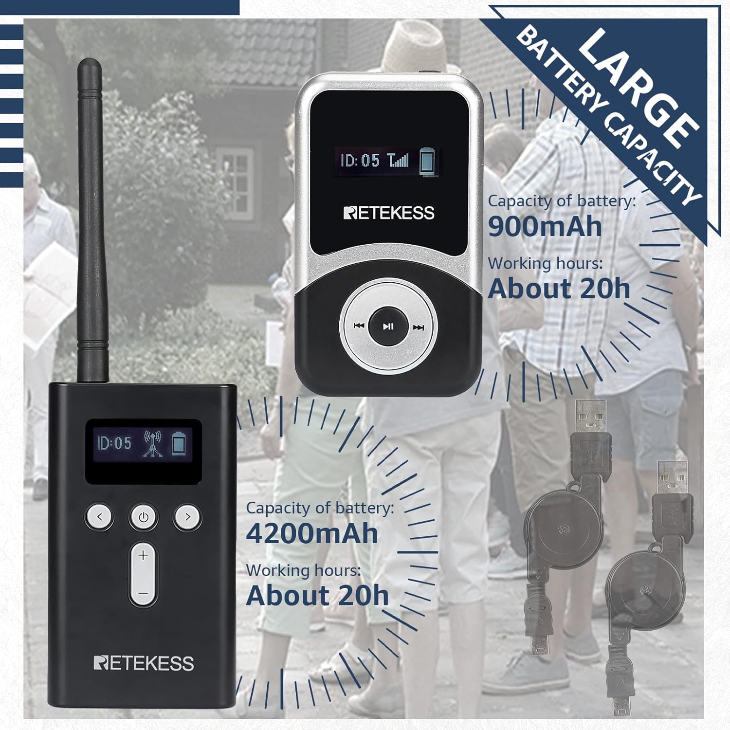 Retekess T130S(2nd Gen T130) Tour Guide Audio System, Tour Guide Microphone and Speaker, Upgraded Longer Range, D-Shaped Headphones, Whisper System for Church School (1 TX 20 RX)