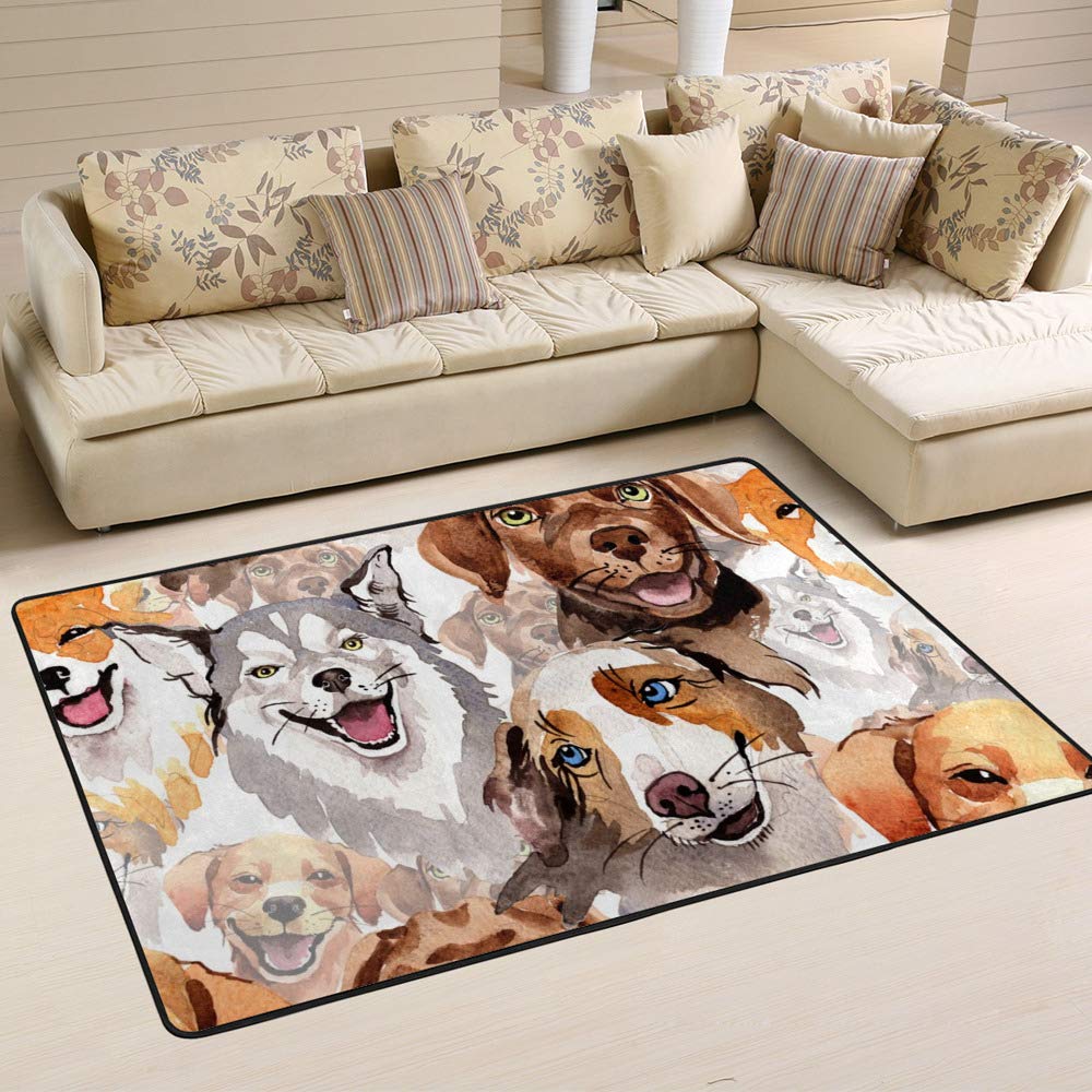 Tapis chien aquarelle pour salon et salle à manger
