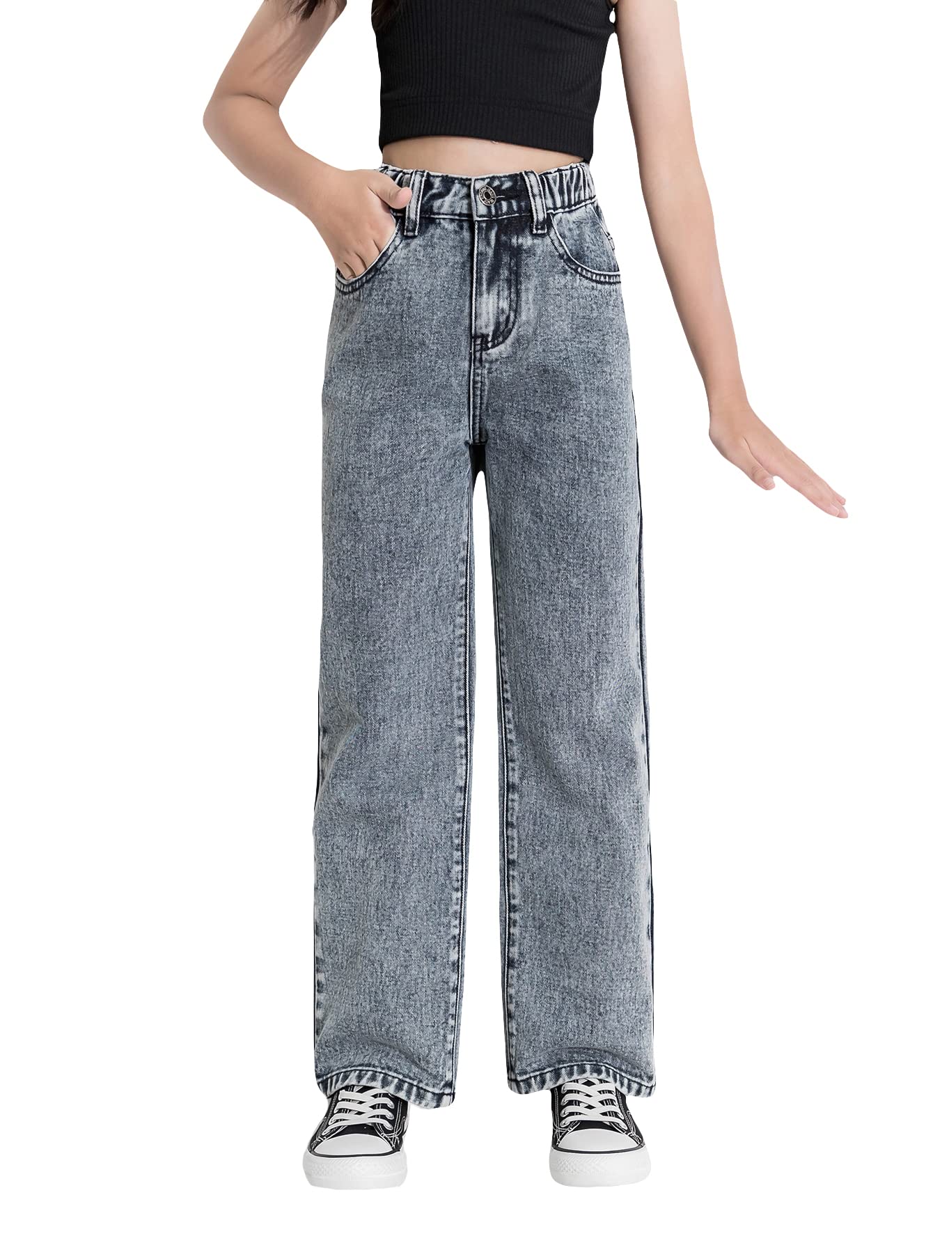 Floerns Jeans largos de mezclilla de cintura alta y pierna recta con bolsillo