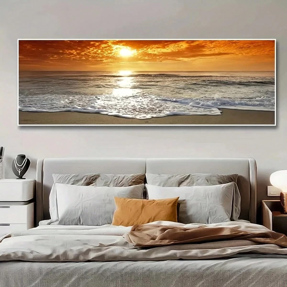 TZKBDMA Stampa su tela panoramica con paesaggio marino al tramonto - Poster artistico scandinavo per soggiorno, decorazione murale con paesaggio naturale (70x210 cm/senza cornice)