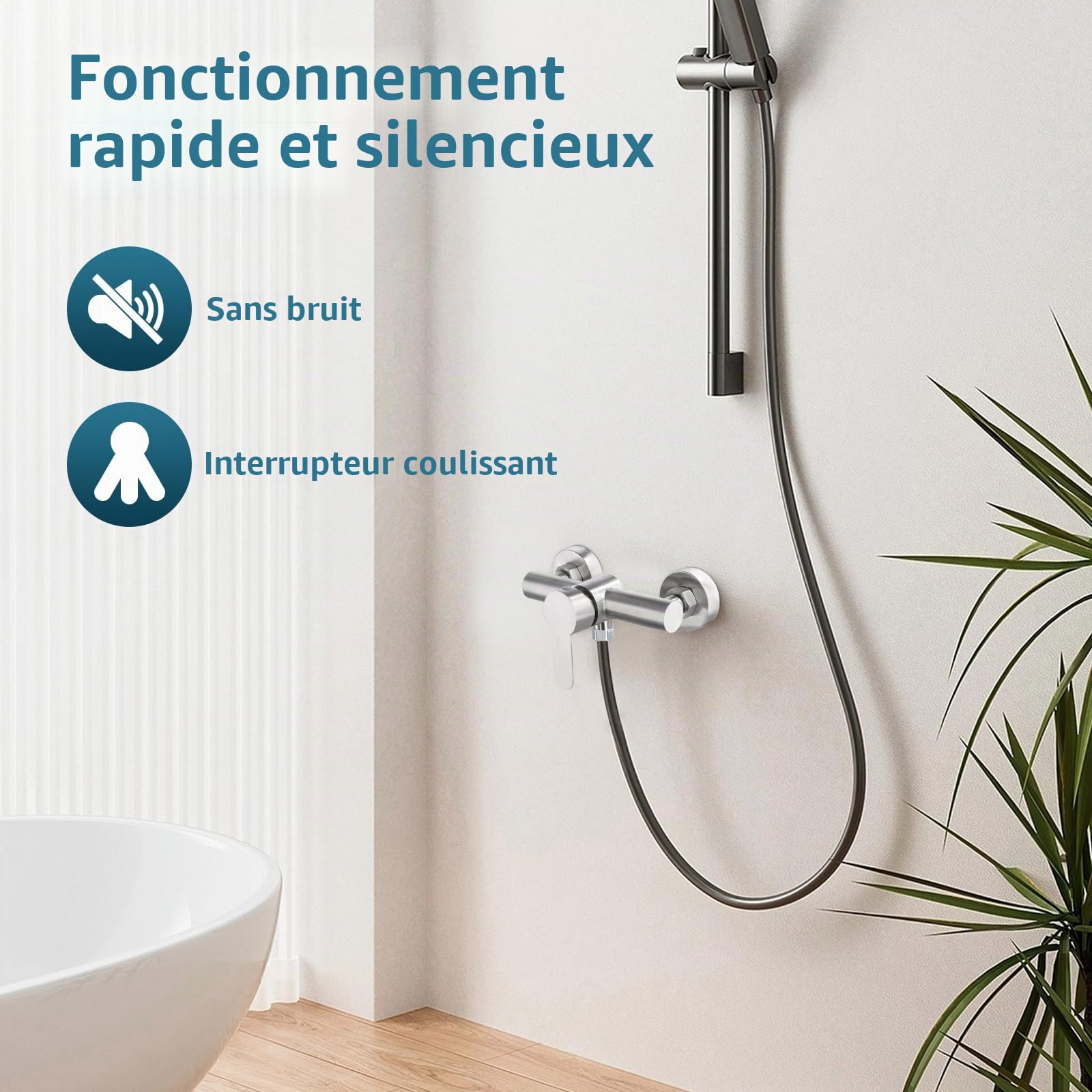 Mitigeur de Douche Mural, Robinet Douche Universel Acier inoxydable 304, Robinet salle Bain Douche, Mitigeur Bain Douche avec Accessoires