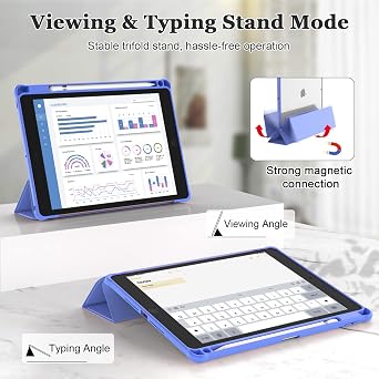 OKP for iPad 9th/8th/7th Generation Case (2021/2020/2019), iPad 10.2 inch Cases with Trifold Stand, Slim ipad 9/8/7 gen Cover with Pencil Holder for Kids Women Men, Clear Back Shell, Paradise Blue