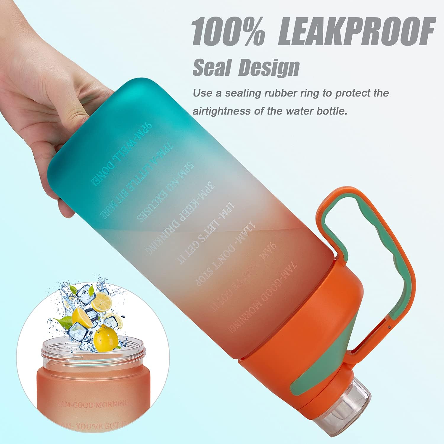 Water Bottles with Motivational Time Marker & Straw Leakproof BPA Free Reusble Flip Top Water Bottle for Sports and Fitness Enthusiasts (A5-Orange/Green Gradient) 3 Water Bottles with Motivational Time Marker & Straw Leakproof BPA Free Reusble Flip Top Water Bottle for Sports and Fitness Enthusiasts (A5-Orange/Green Gradient)