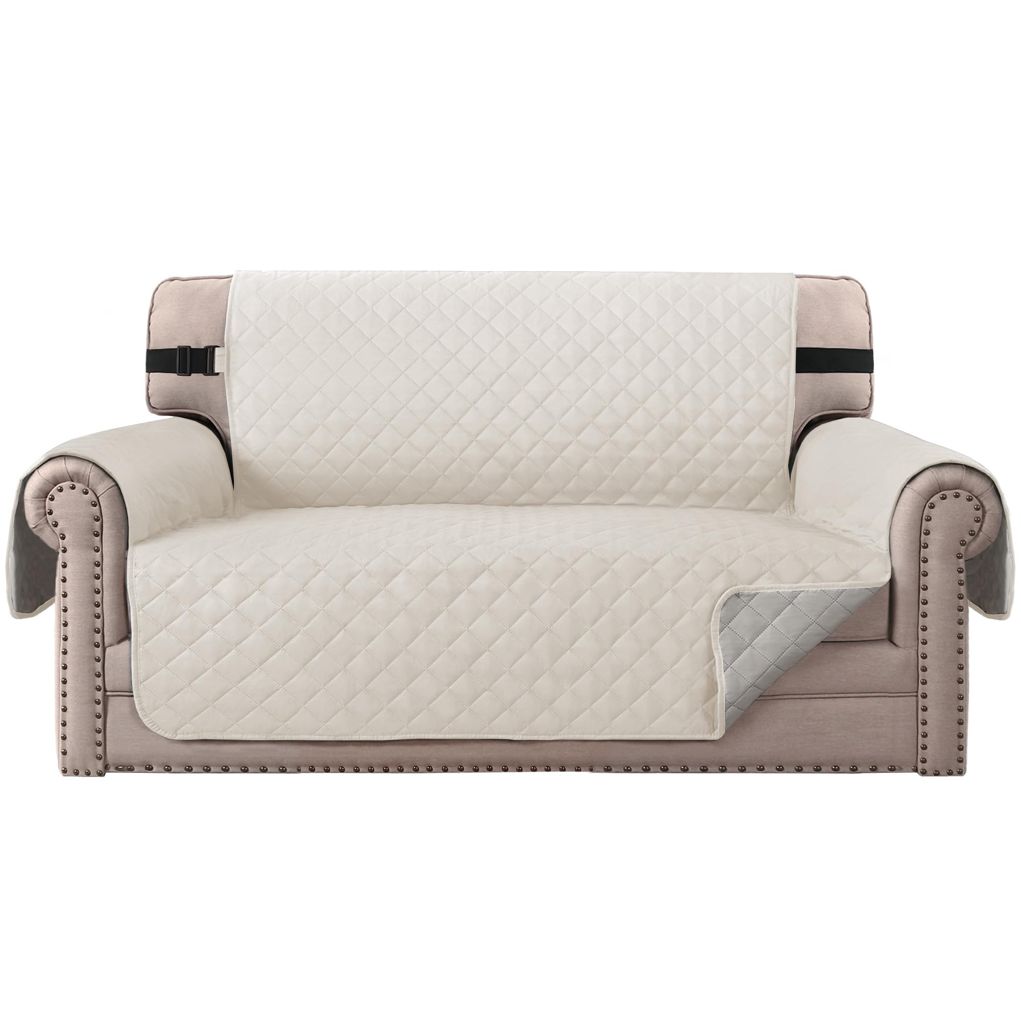 Bellahills Ivory/Beige Water Repellent Sofa Covers 2 Seater Non-Slip Sofa Cover Sofa Slipcover From Pets Cats Reversible Loveseat Couch Covers Furniture Protectors With Elastic Straps (Loveseat, )