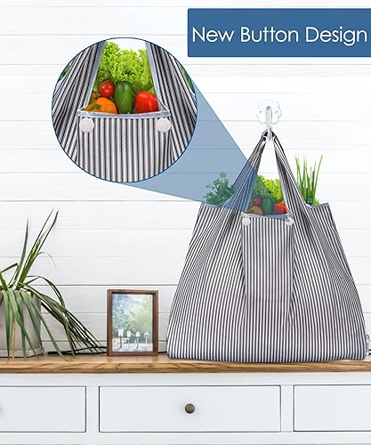 Vista 18 de KINGMAS Bolsas de comestibles reutilizables, bolsas de compras plegables ecológicas que cabe en el bolsillo, bolsas de nailon impermeables lavables