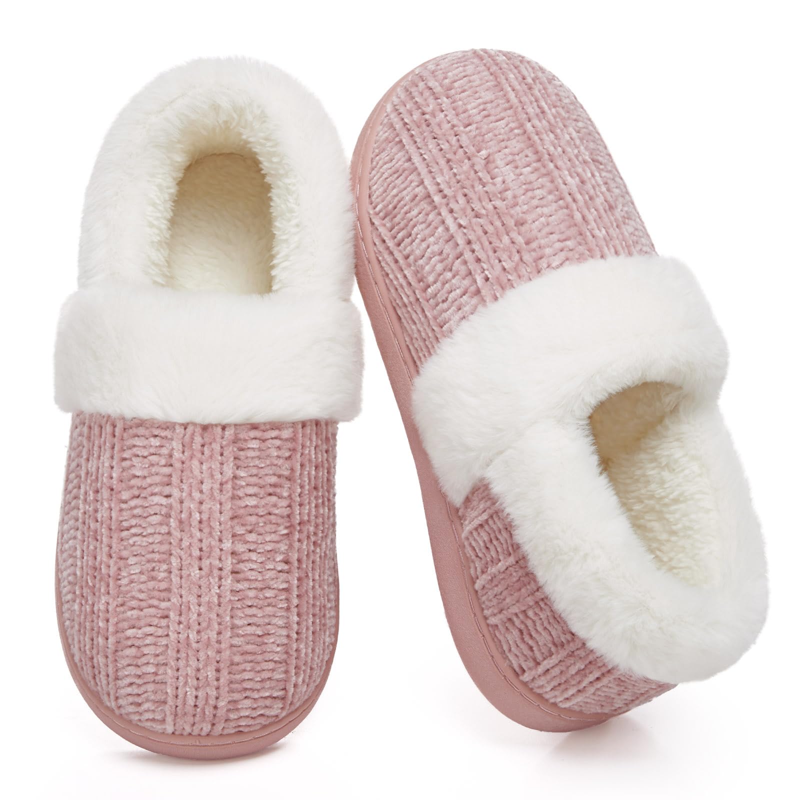 ATHMILE House Slippers for Women Memory Foam Closed Back House Shoes Outdoor Indoor Bedroom Slippers Chenille Knit Fleece