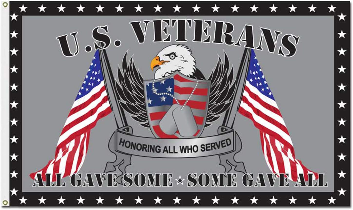 US Veterans All Gave Some - Honoring All Who Served - American Flag, Eagle, and Dog Tags Indoor/Outdoor Flag