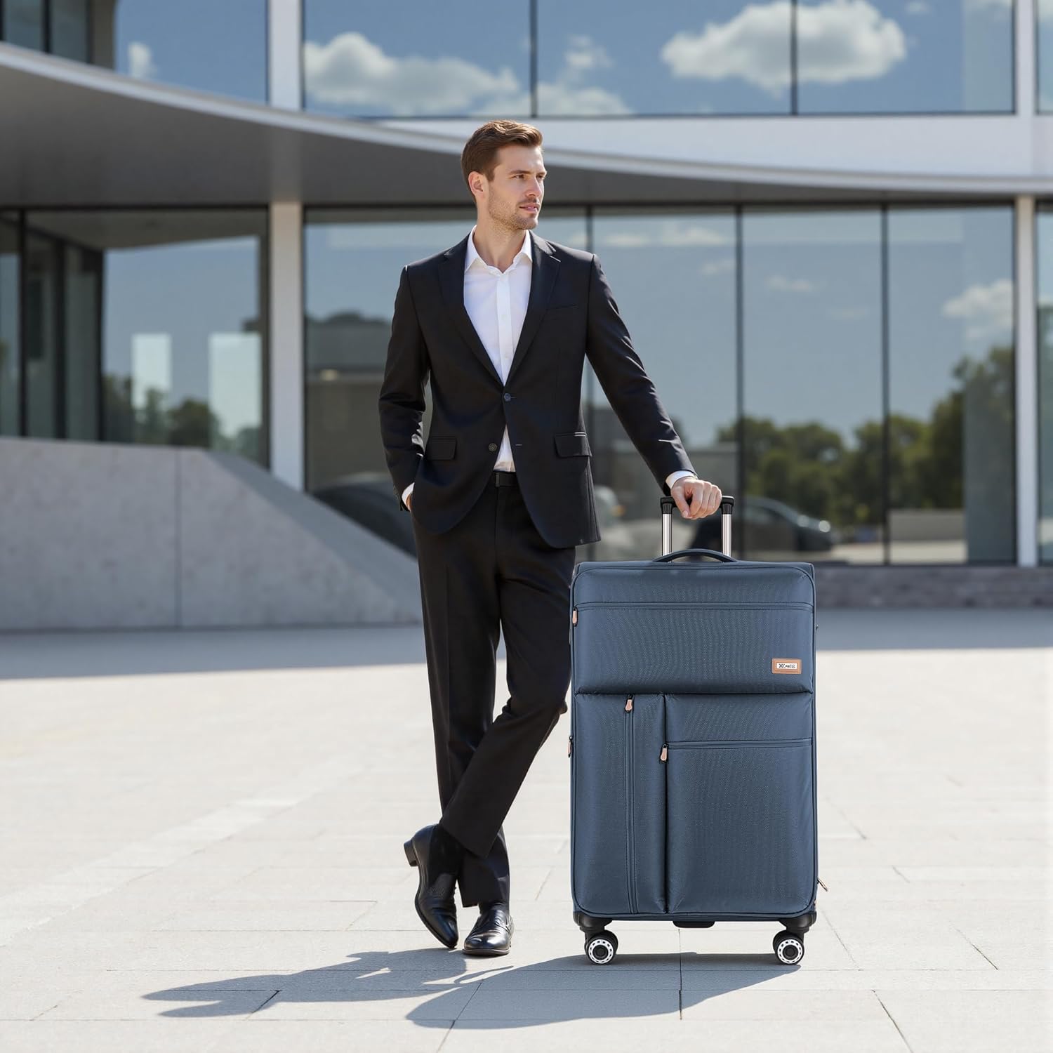 26'' Softside Expandable 20% Rolling Luggage w/TSA LOCK & Double Spinner Wheels,Lightweight Rolling Suitcases for Men Women（Navy,26in）