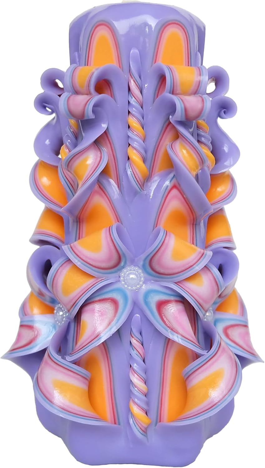 Handmade Carved Candle - Surprise Gift For Her - Decor Birthday Halloween Thanksgiving Christmas - Spiritual Home Decor Candles - Unique Engagement Wedding Idea - Violet Yellow - Ordagio