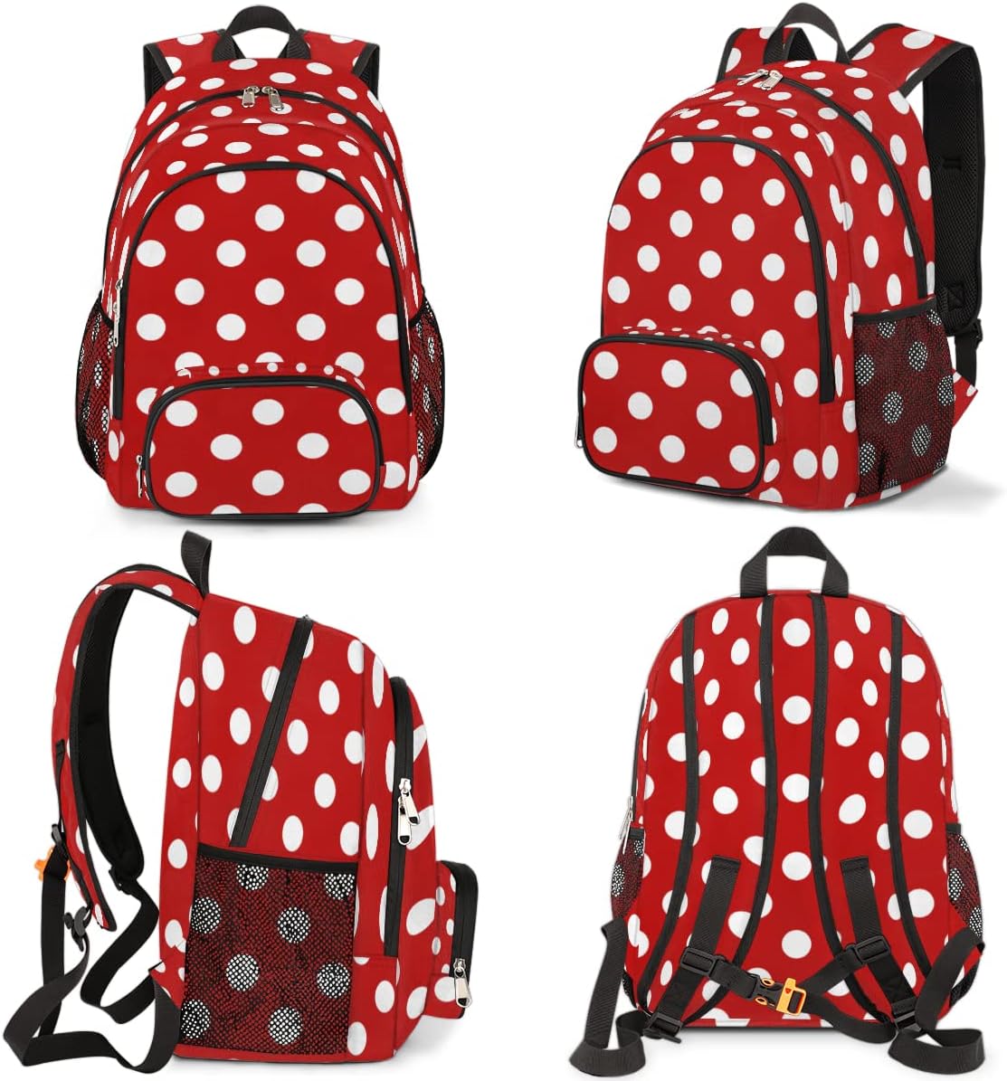Elementary School Bags for Teens, Red White Polka Dot Kids Backpacks Polka Dot Lightweight Bookbags Waterproof Sturdy Schoolbag Daypack for Girls Boys