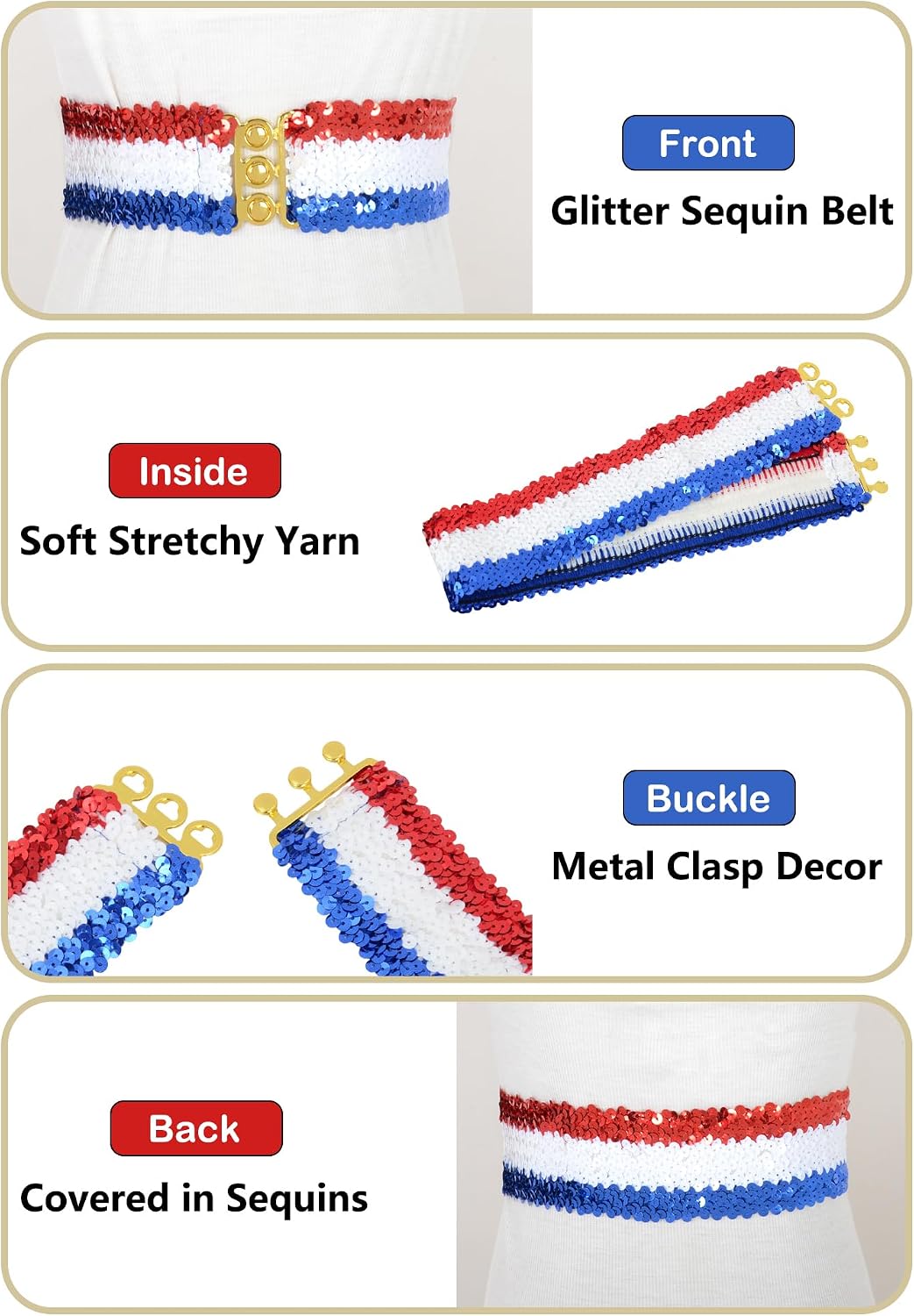 Anna-Kaci Women's Glitter Sequin Belts Stretchy Sparkly Cinch Belt Disco Party Costume Elastic Waist Accessory image 2