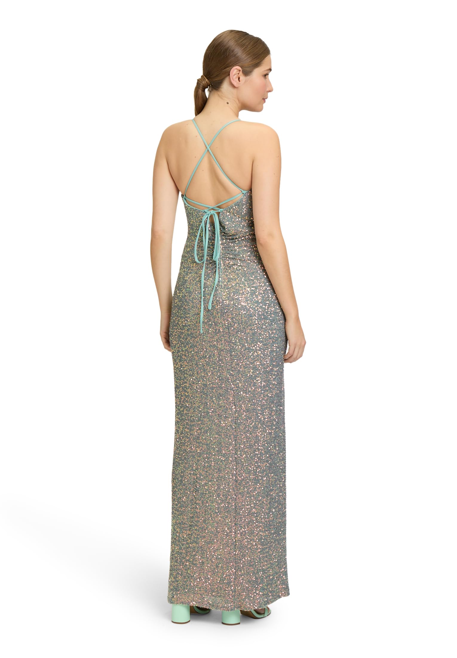 Vera Mont Damen Abendkleid figurbetont 36, Blau Gemustert