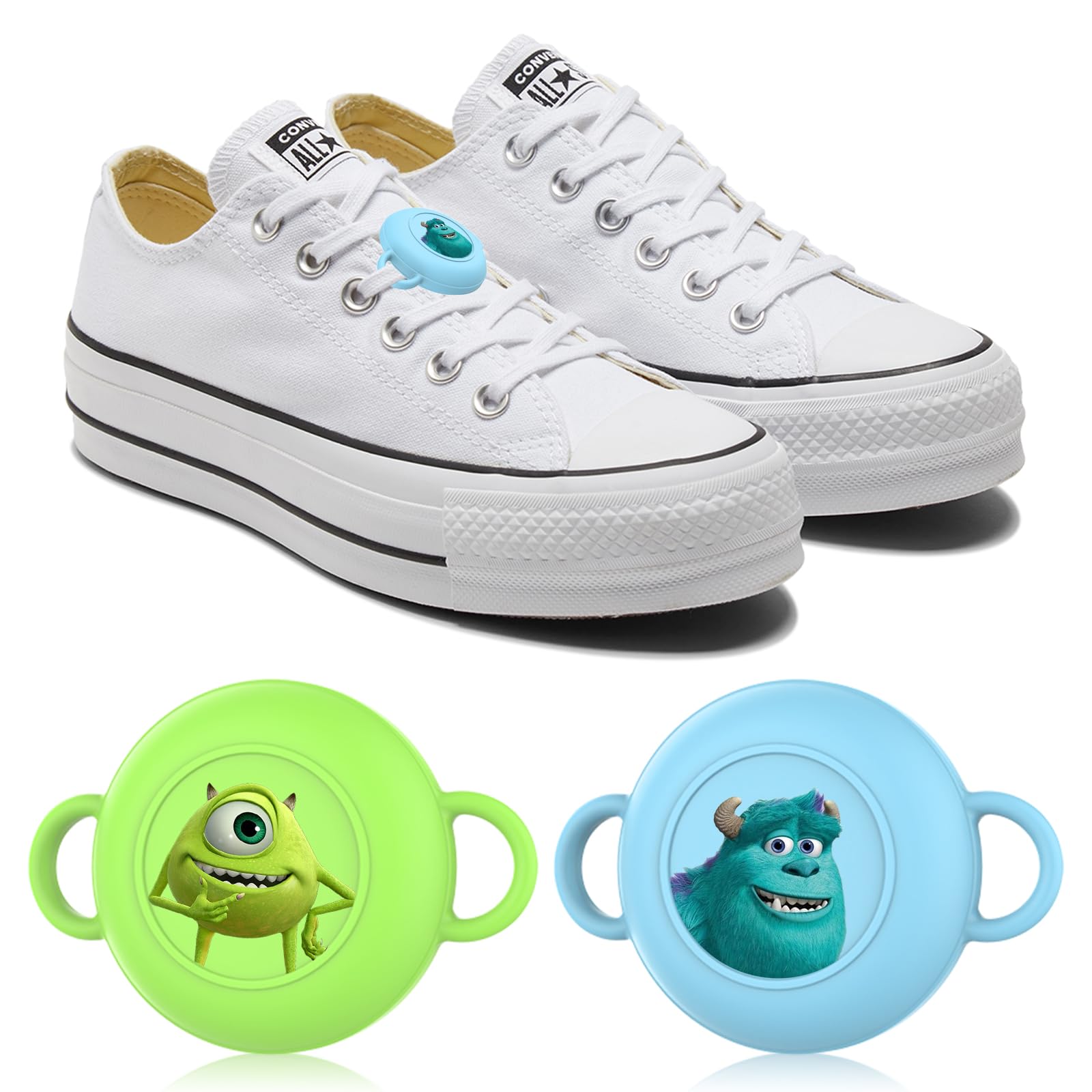 Photo 1 of [2 Pack] Compatible with Airtag Holder for Kids Shoelaces & Straps, Cartoon Funny Silicone Case for Children Shoes Shoestring, Waterproof Hidden Accessories?Green+Sky Blue?