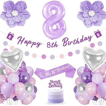 Decoration 8th Birthday Purple Birthday Decoration 8 Years Includes Foil Balloon 8 Cake Topper Ribbons Sash Purple Flowers Balloon 8th Birthday Decoration