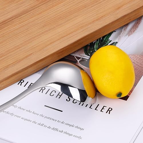 Miniatura 5 de Cucharón de sopa de acero inoxidable SUS304 de 2 onzas para servir, cucharón de salsa de 9.5 pulgadas (plateado) (juego de 2)