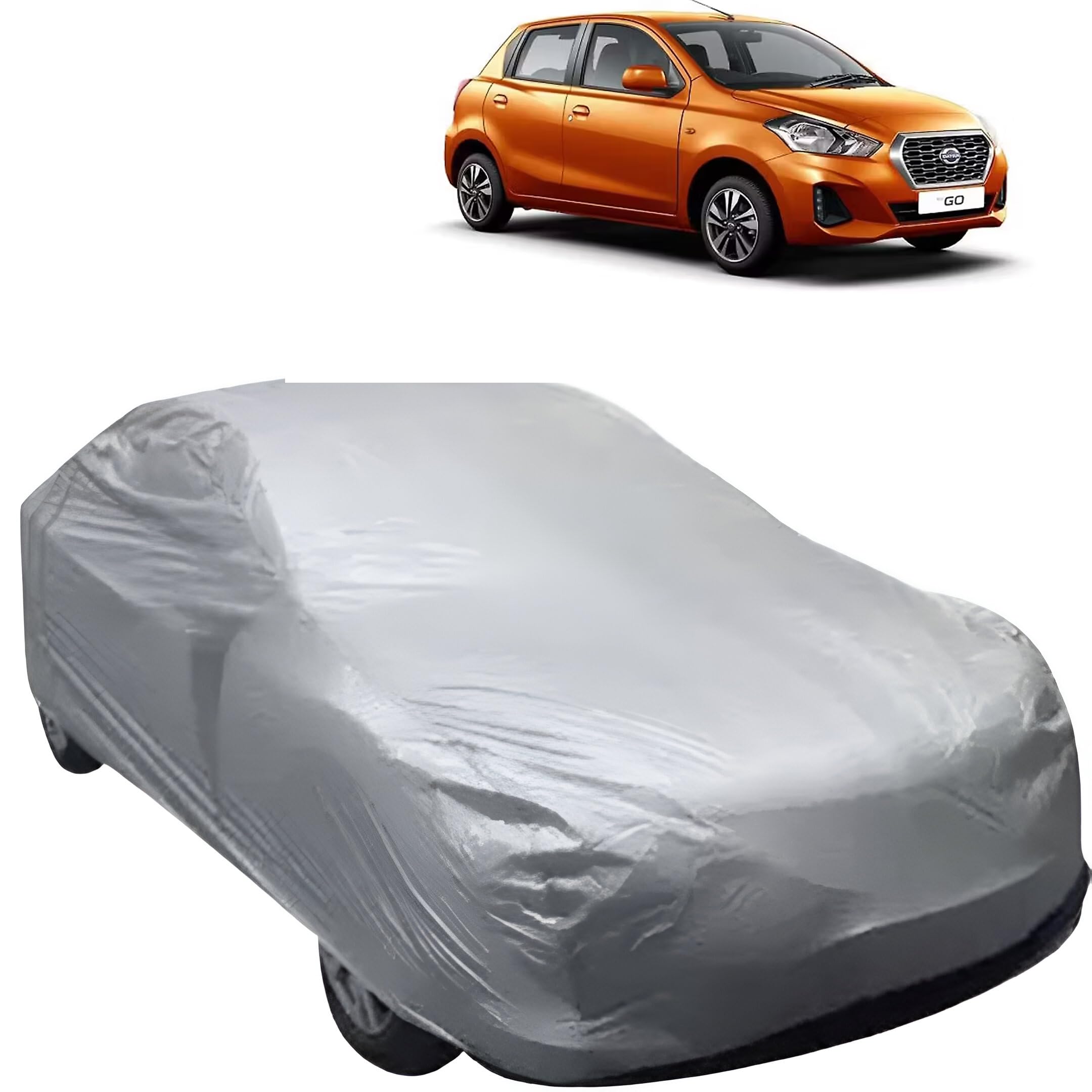 CARNEST Car Cover for Datsun Go|Water Resistant Datsun Go Car Body Cover with Triple Stitched Fully Elastic Car Cover|Anti Dust,Durable, Heat Resistant, UV Proof Car Body Cover |Silver-image-17
