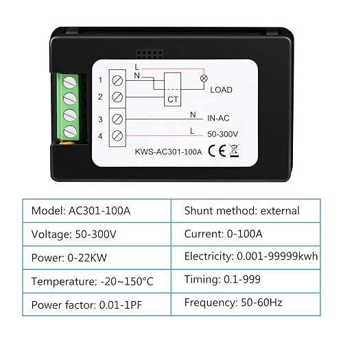 Miniatura 5 de AITIAO Voltímetro de CA Amperímetro AC 50-300V 0-100A Multímetro de CA digital 110V 220V LCD Pantalla HD Voltímetro de corriente con transformador