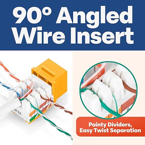 Miniatura 159 de Everest - Paquete de 10 conectores Keystone RJ45 Cat6 en ángulo de 90°, color blanco, conectores RJ45 hembra de perfil delgado, conector Keystone