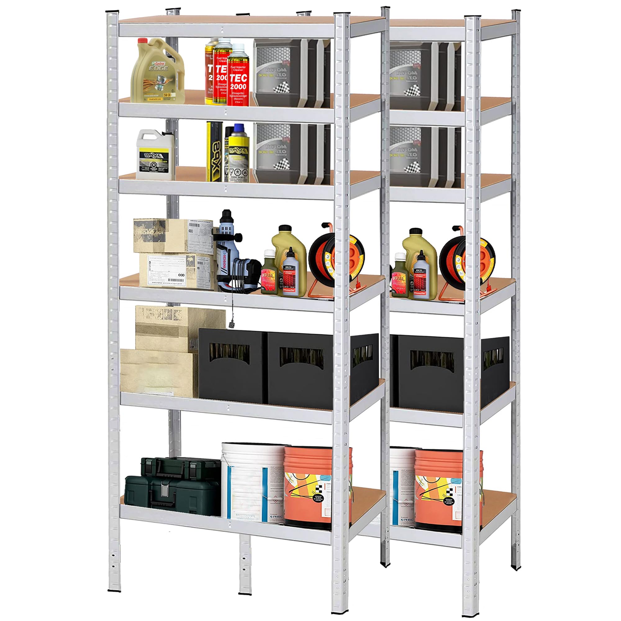 SPRINGOS Scaffali in metallo per carichi pesanti, 110 x 225 x 50 cm, 2 pezzi