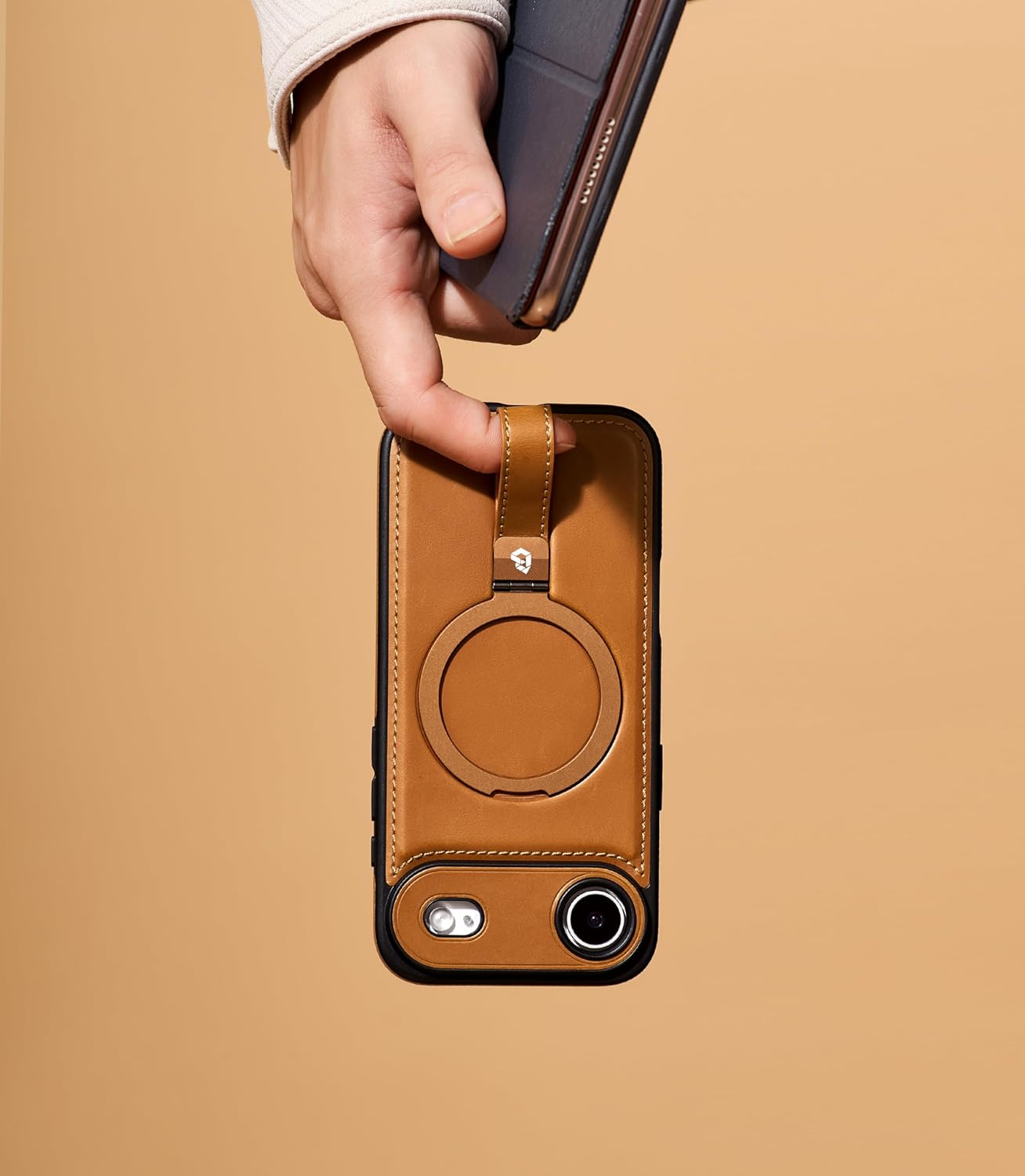 for iPhone Air Leather Case with Stand, Anti-Slip Grip Ring, Fits for MagSafe (Brown, IP Air-6.5inch) - Image 4