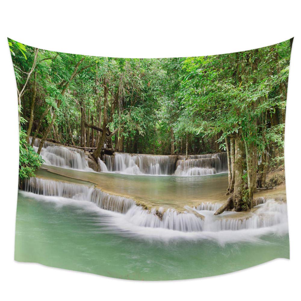 Arazzo Da Parete Cascata Verde 250x250 Cm - Telo Decorativo In Poliestere, Per Camera, Soggiorno, Foto, Picnic