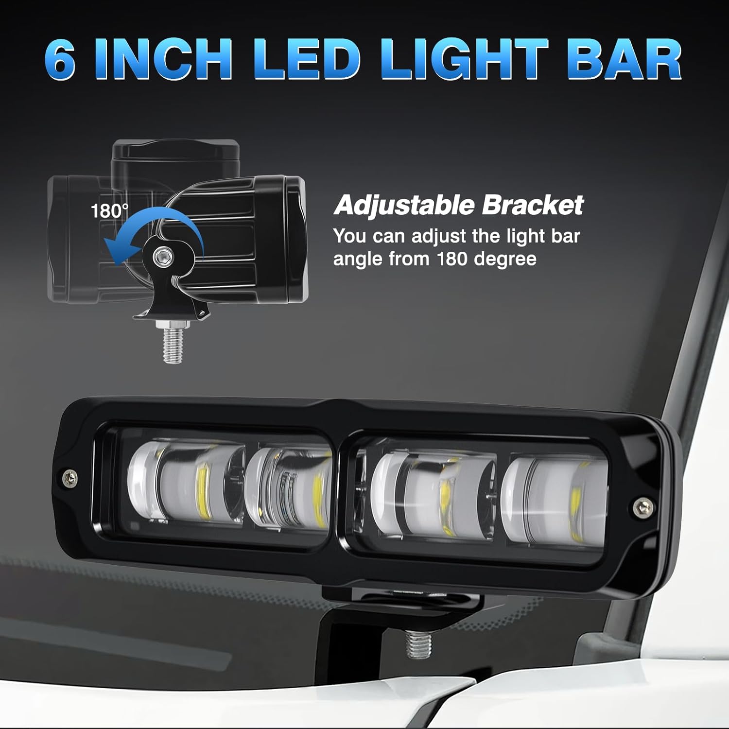 2PCS 6 Inch LED Light Bar, 80W 8,000LM Fog Light Off Road Lights Flush Mount Driving Work Light Bar for Truck SUV ATV Boat Motorcycle