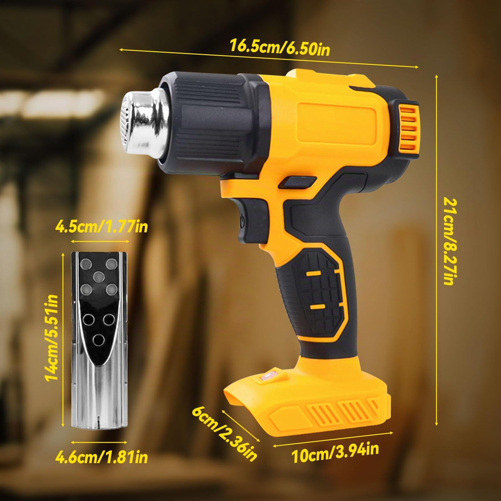 Pistolet thermique sans fil pour batterie Dewalt 20 V, pistolet à air chaud 50 ℃ à 550 ℃ avec affichage numérique, chauffage rapide, température et débit d'air réglables avec 5 buses