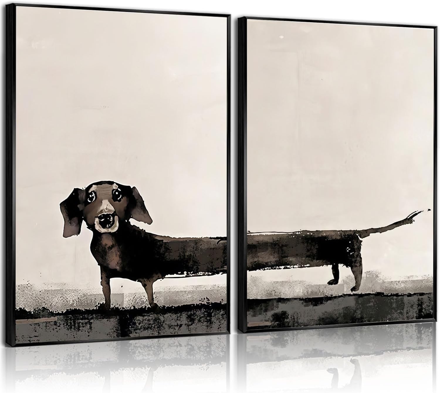 2Pcs Dachshund Canvas Wall Art Minimalist Black and White Dog Poster Prints Unframed Pet Wall Decor for Living Room Bedroom Bathroom Office 12x16 Inch