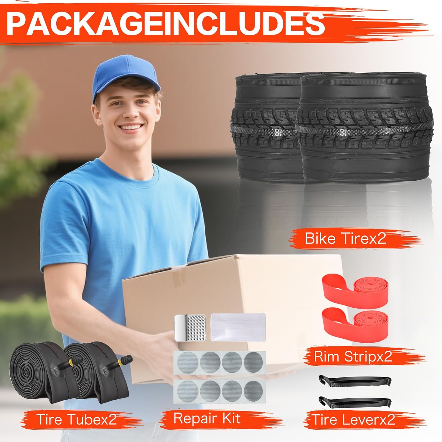 26x1 3/8 (37-590) Foldable Bike Tires and 26 x 1 3/8 Inner Tubes AV 32mm Schrader Valve with Repair Kit, Rim Strips, Tire Levers for Vintage 26 x 1 3-8 City/Commuter/Street Bikes