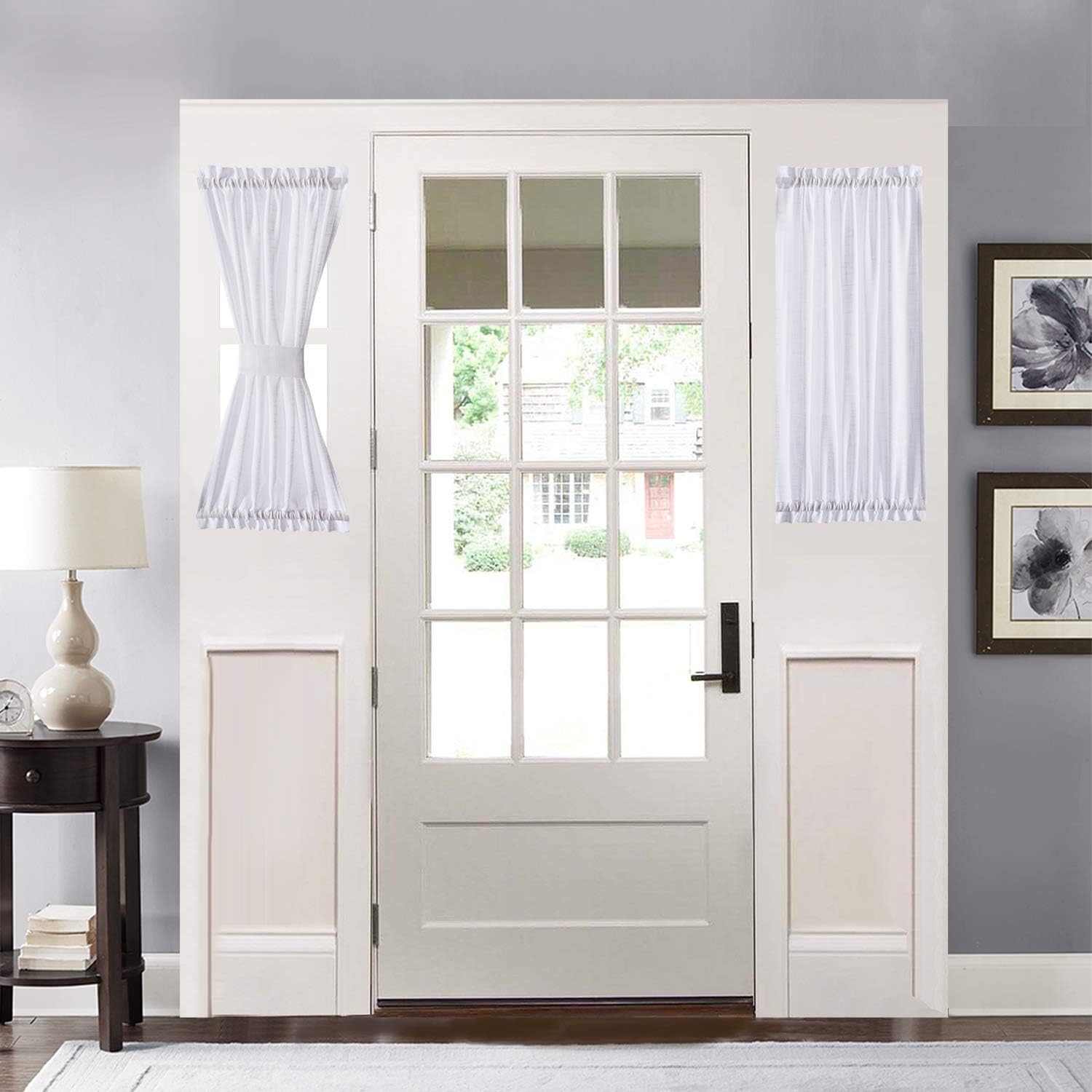Home BrilliantRoom Darkening French Door Panels Drapes Linen Textured Window Treatment for Front Door Set of 2, 30" x 40", White