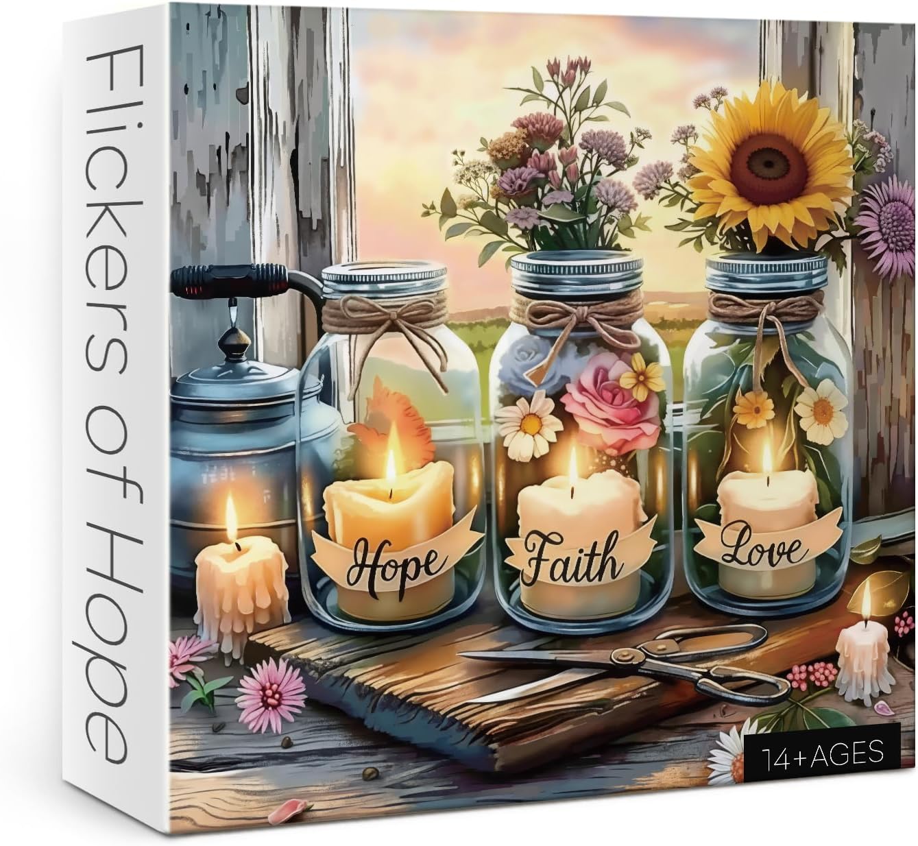 Christian Flower Jar Puzzle for Adult 1000 Piece, Vintage Bible Religious Quote Jigsaw Puzzle, Inspirational Sunset Scene Puzzle