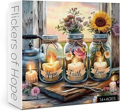 Christian Flower Jar Puzzle for Adult 1000 Piece, Vintage Bible Religious Quote Jigsaw Puzzle, Inspirational Sunset Scene Puzzle
