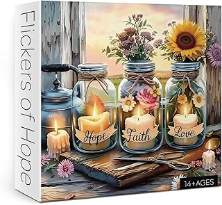 Christian Flower Jar Puzzle for Adult 1000 Piece, Vintage Bible Religious Quote Jigsaw Puzzle, Inspirational Sunset Scene Puzzle