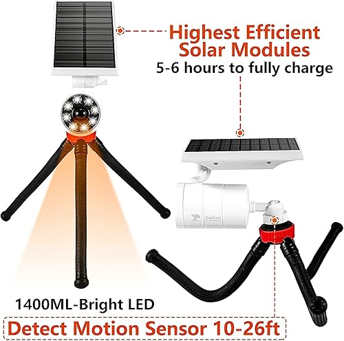 Miniatura 3 de Luces solares de seguridad para campamento con sensor de movimiento con una base de trípode flexible de 9 W, 1400 lúmenes (equivalente a 130 W),