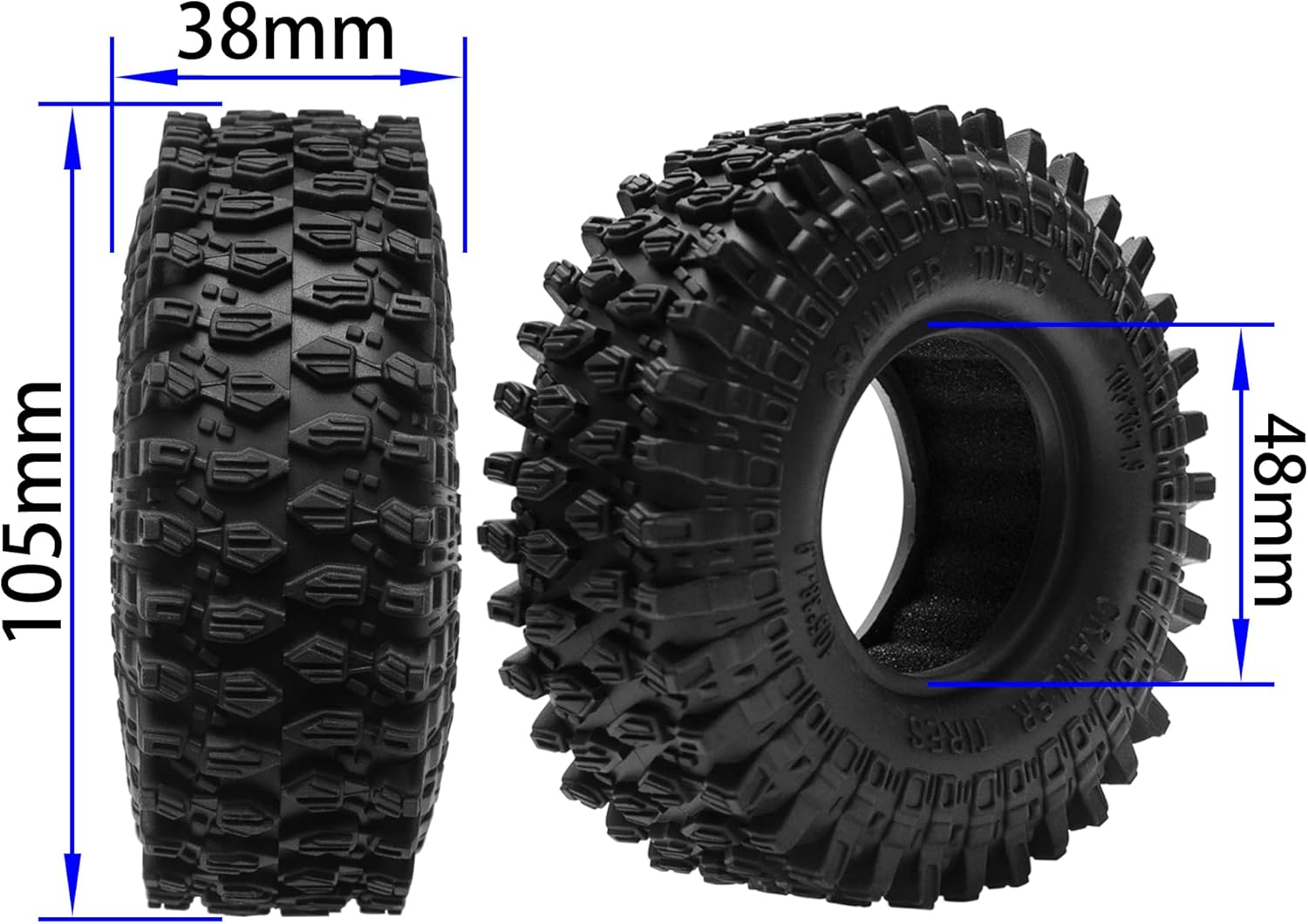 ShareGoo RC 1.9" Crawler Tires Rubber Mud Tires OD 105mm Compatible with Axial SCX10 Redcat Gen8 D90 Traxxas TRX4 MST 1/10 RC Crawler Car (105 * 38mm)