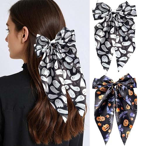 Halloween Hair Bows for Women, 2 Packs Ghost Pumpkin Hair