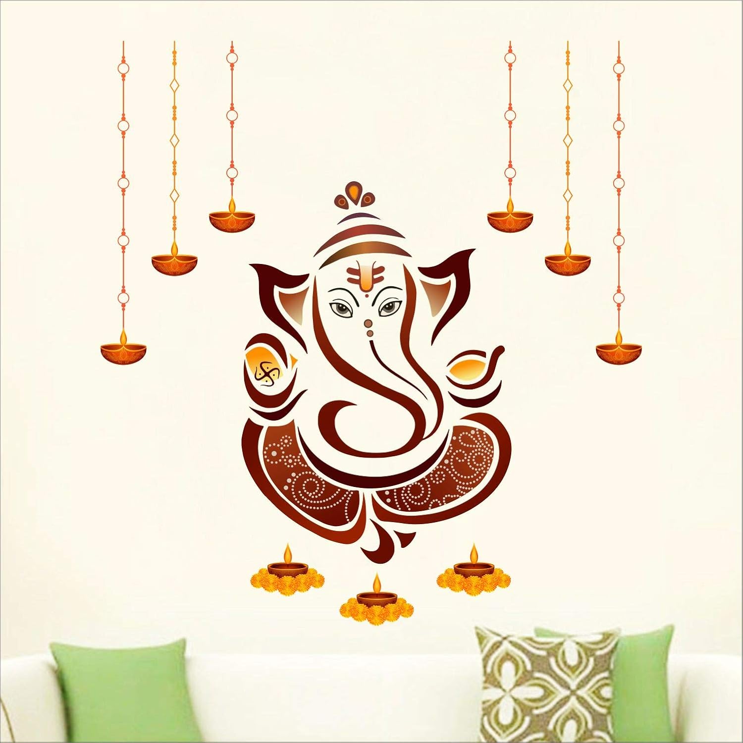 StickMe Vinyl 'shree Ganesh - Ganesha Ganpathi Colourful Wall Sticker' -Sm081 (85Cm X 75 Cm), 1 Piece Multicolour, Religion, Self Adhesive, Floor, 850 Mm)