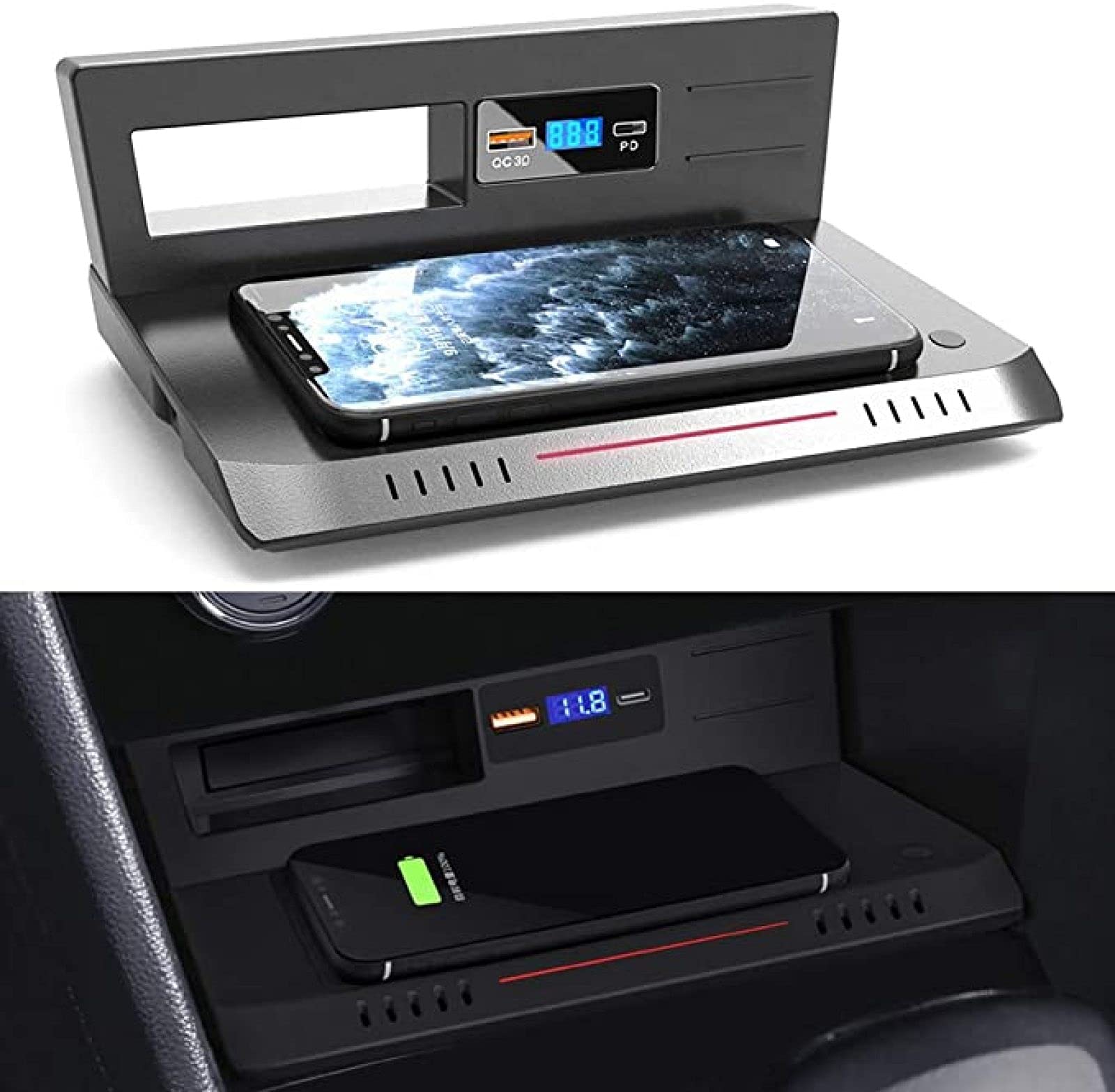 Cargador de Coche inalámbrico para VW TIG-UAN 2018 2019 2020 2021 Panel de Accesorios de Consola Central Cargador rápido inalámbrico de 15 W con Puerto USB QC3.0 y Puerto PD de 18 W para Cualquier
