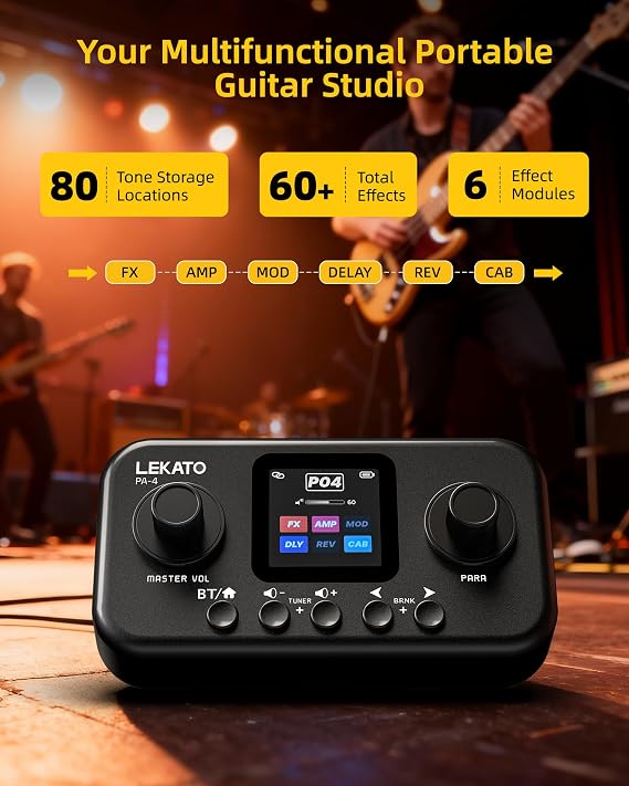 LEKATO Multi-Effects Guitar Pedal with 80 Presets, 6 Effects Modules, 20 Amp Models, 20 IR Cabinet Simulation, USB OTG Audio Recording with App & BT, Portable Guitar Bass Effects Processor
